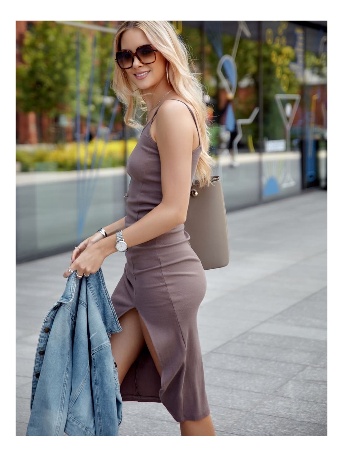 Midi dress with cappuccino slit FG667 - Online store - Boutique